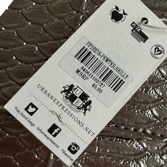 Urban Expressions Reilly Vegan Leather Clutch Crossbody Pewter 12"L x 6"H NEW - Picture 4 of 8